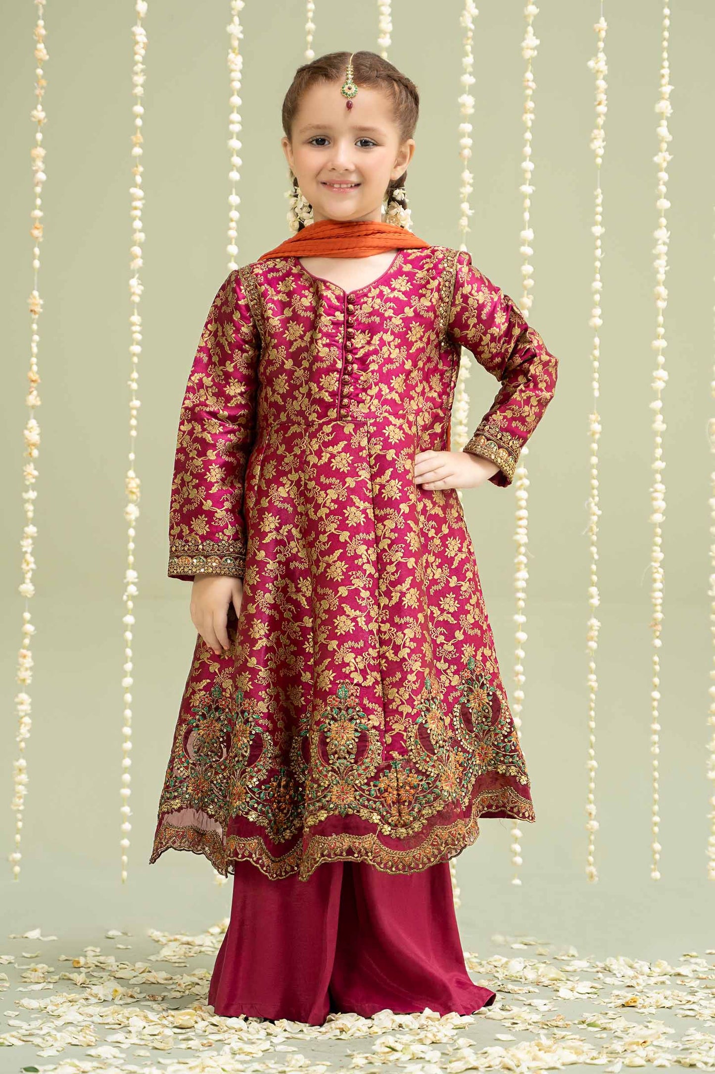 Maria B | 3 Piece Embroidered Jamawar Suit | MKS-W24-30 by Maria Faisal - Registered Vendor of : Maria B - type : Kids Clothes - 100% original wedding dresses