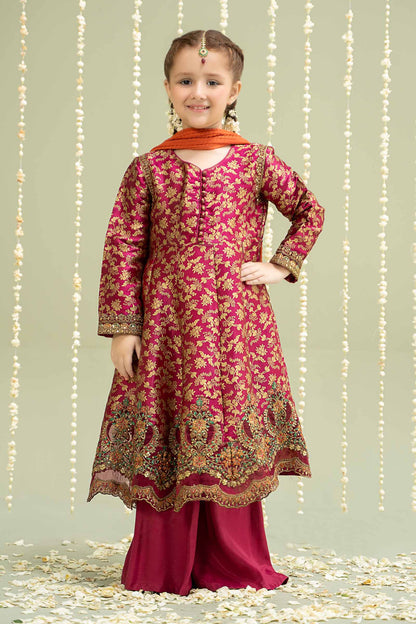 Maria B | 3 Piece Embroidered Jamawar Suit | MKS-W24-30 by Maria Faisal - Registered Vendor of : Maria B - type : Kids Clothes - 100% original wedding dresses