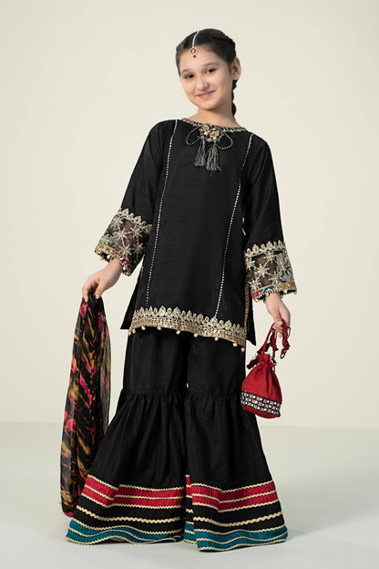 Maria B | 3 Piece Embroidered Raw Silk Suit | MKS-W24-31 by Maria Faisal - Registered Vendor of : Maria B - type : Kids Clothes - 100% original wedding dresses