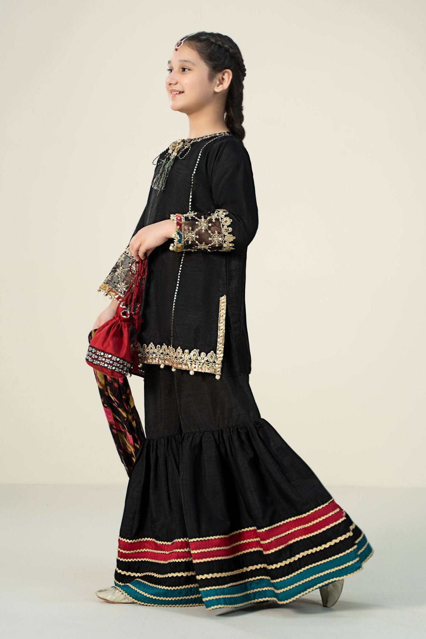 Maria B | 3 Piece Embroidered Raw Silk Suit | MKS-W24-31 by Maria Faisal - Registered Vendor of : Maria B - type : Kids Clothes - 100% original wedding dresses