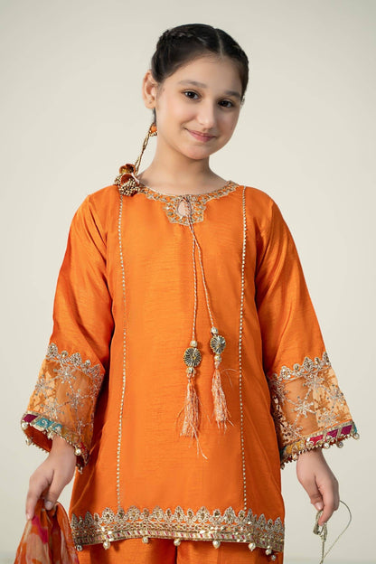 Maria B | 3 Piece Embroidered Raw Silk Suit | MKS-W24-31 by Maria Faisal - Registered Vendor of : Maria B - type : Kids Clothes - 100% original wedding dresses