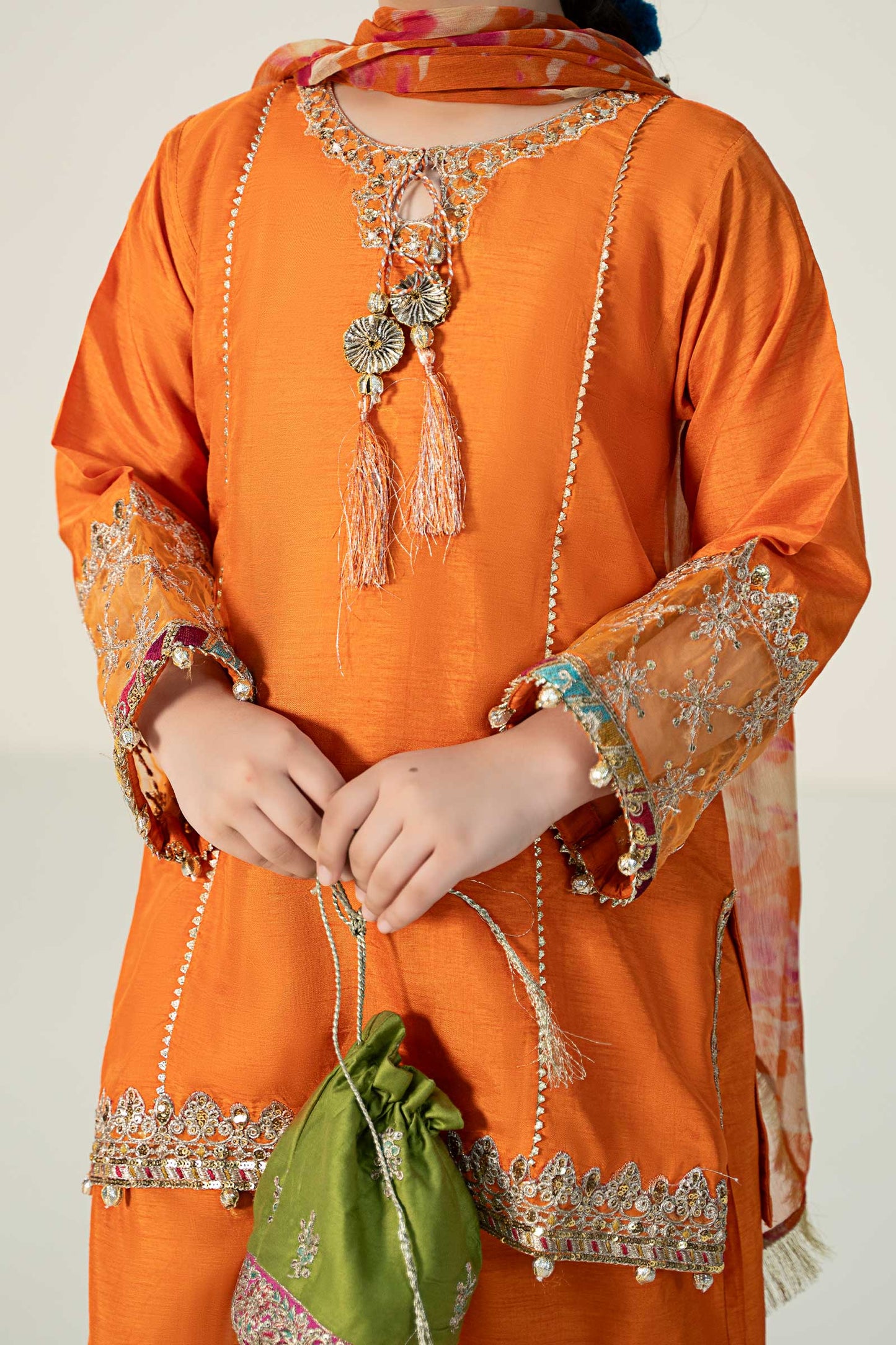 Maria B | 3 Piece Embroidered Raw Silk Suit | MKS-W24-31 by Maria Faisal - Registered Vendor of : Maria B - type : Kids Clothes - 100% original wedding dresses