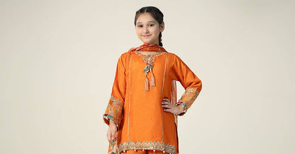 Maria B | 3 Piece Embroidered Raw Silk Suit | MKS-W24-31 by Maria Faisal - Registered Vendor of : Maria B - type : Kids Clothes - 100% original wedding dresses