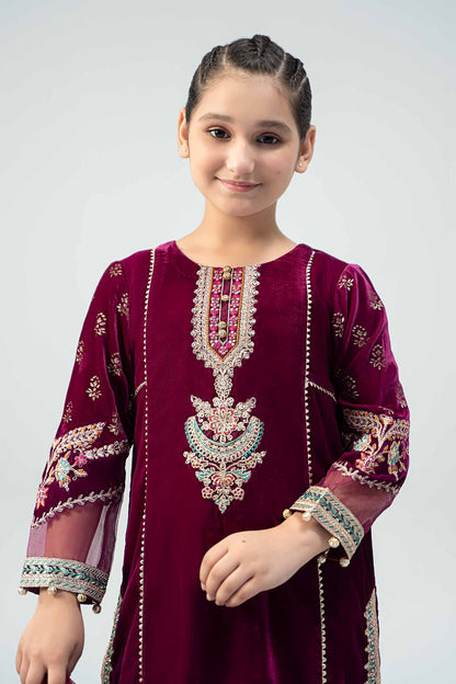 Maria B | 3 Piece Embroidered Velvet Suit | MKS-W24-32 by Maria Faisal - Registered Vendor of : Maria B - type : Kids Clothes - 100% original wedding dresses