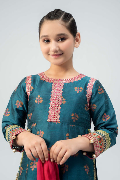 Maria B | 3 Piece Embroidered Raw Silk Suit | MKS-W24-33 by Maria Faisal - Registered Vendor of : Maria B - type : Kids Clothes - 100% original wedding dresses