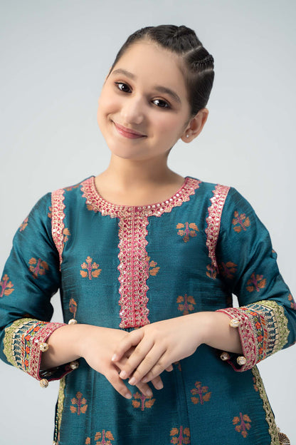 Maria B | 3 Piece Embroidered Raw Silk Suit | MKS-W24-33 by Maria Faisal - Registered Vendor of : Maria B - type : Kids Clothes - 100% original wedding dresses