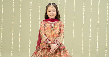 Maria B | 3 Piece Embroidered Cotton Maoori Net Suit | MKS-W24-35 by Maria Faisal - Registered Vendor of : Maria B - type : Kids Clothes - 100% original wedding dresses