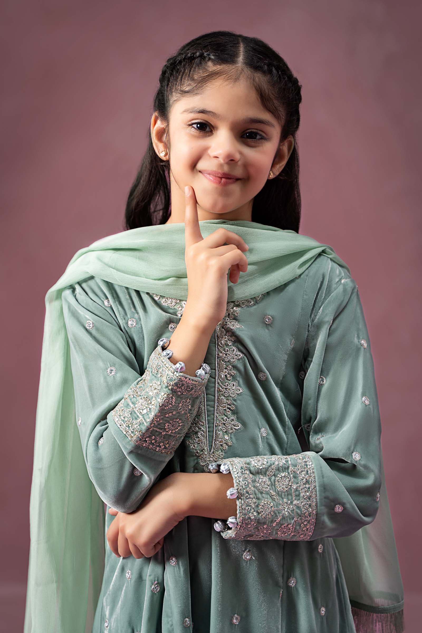 Maria B | 3 Piece Embroidered Velvet Suit | MKS-W24-38 by Maria Faisal - Registered Vendor of : Maria B - type : Kids Clothes - 100% original wedding dresses