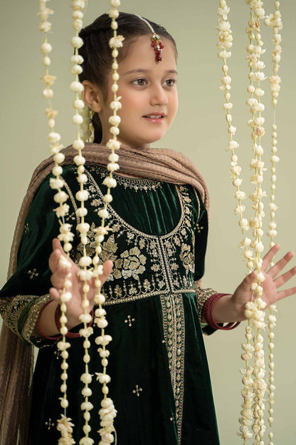 Maria B | 3 Piece Embroidered Velvet Suit | MKS-W24-40 by Maria Faisal - Registered Vendor of : Maria B - type : Kids Clothes - 100% original wedding dresses