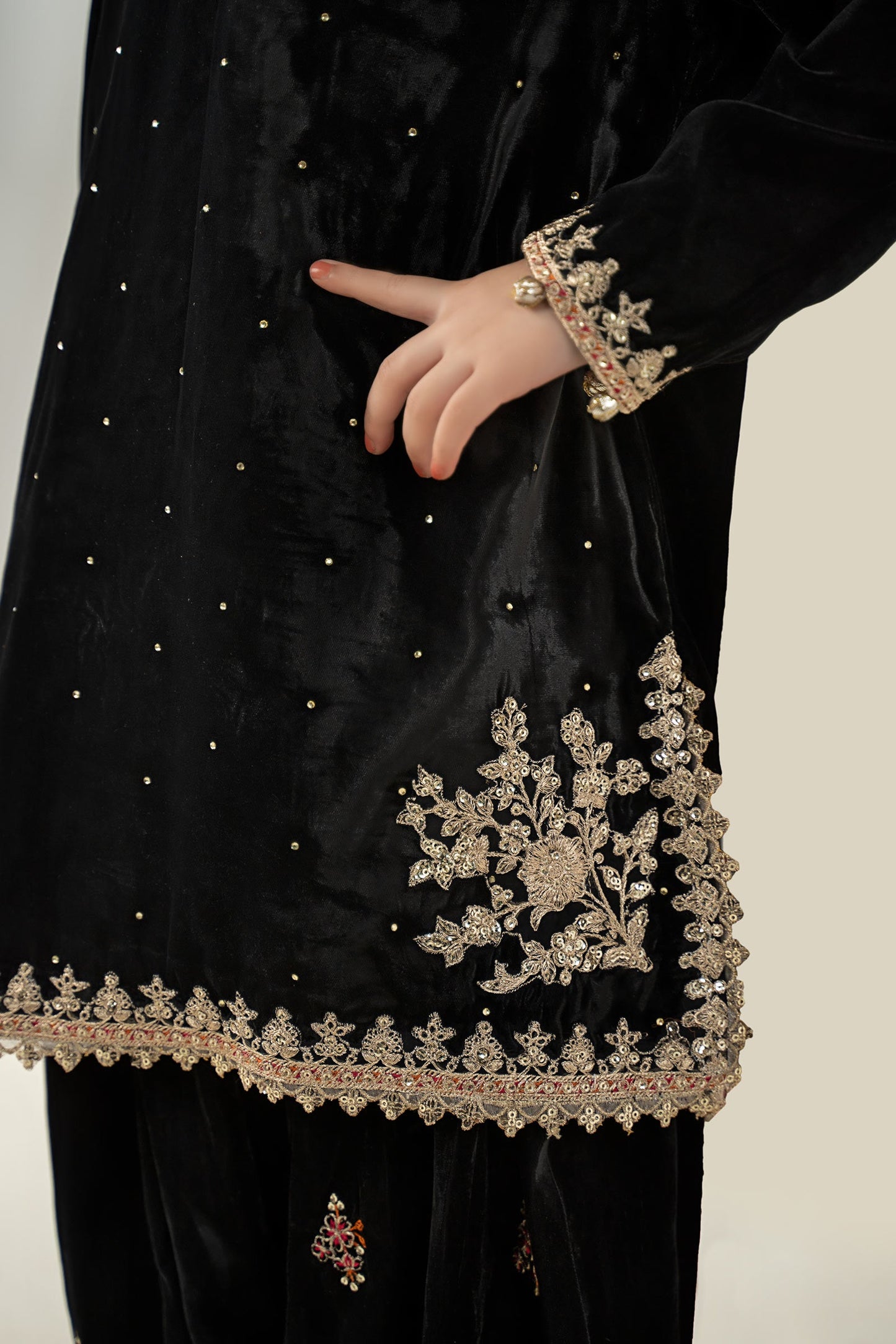 3 Piece Embroidered Velvet Suit - Kids Clothes - available at Maria Faisal in UK and USA