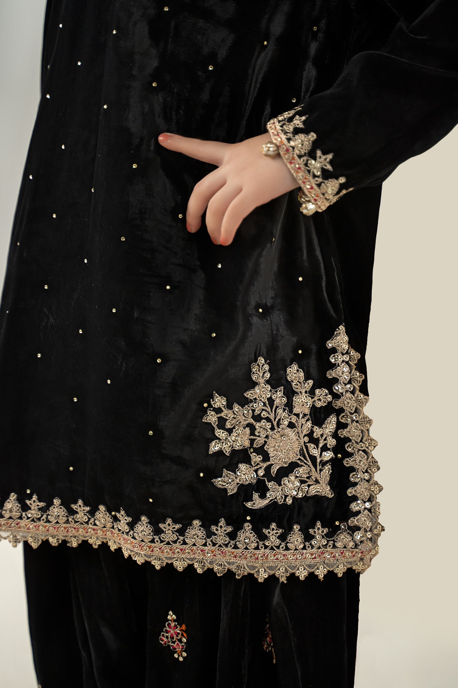 3 Piece Embroidered Velvet Suit - Kids Clothes - available at Maria Faisal in UK and USA