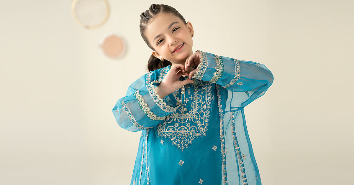 2 Piece Embroidered Organza Suit - Kids Clothing - available at Maria Faisal in UK and USA.