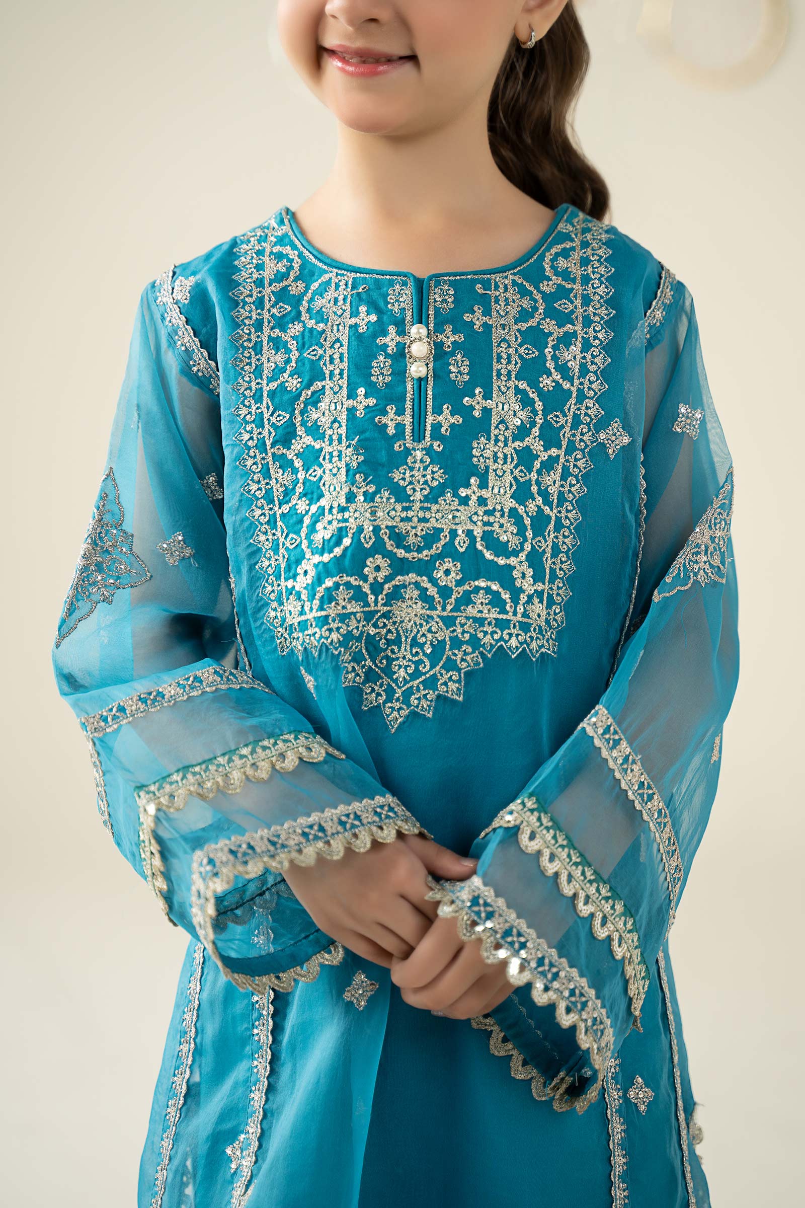 2 Piece Embroidered Organza Suit - Kids Clothing - available at Maria Faisal in UK and USA.