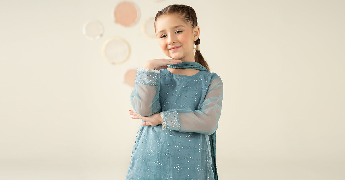 3 Piece Embellished Organza Suit - Festive Pakistani Kids Dresses - available at Maria Faisal in UK and USA
