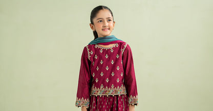 3 Piece Embroidered Silk Net Suit - Kids Clothes - available at Maria Faisal in UK and USA