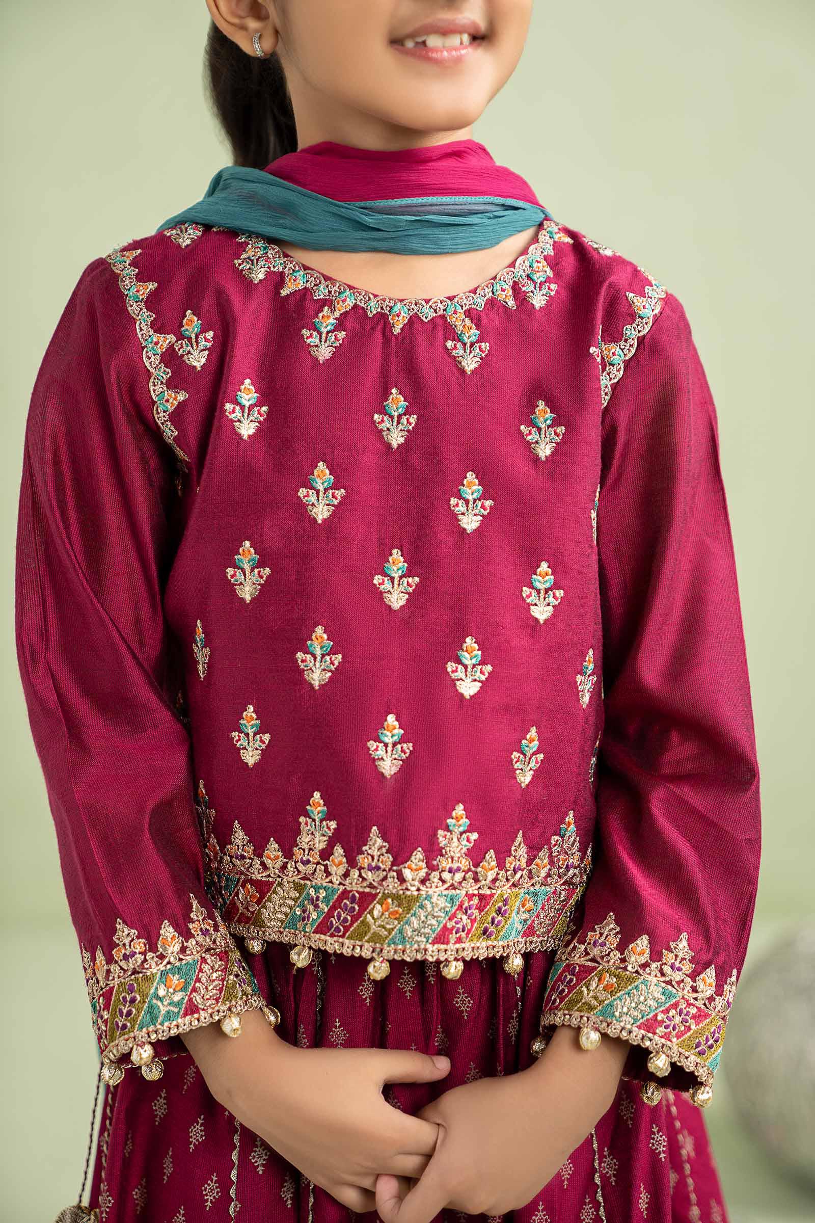 3 Piece Embroidered Silk Net Suit - Kids Clothes - available at Maria Faisal in UK and USA