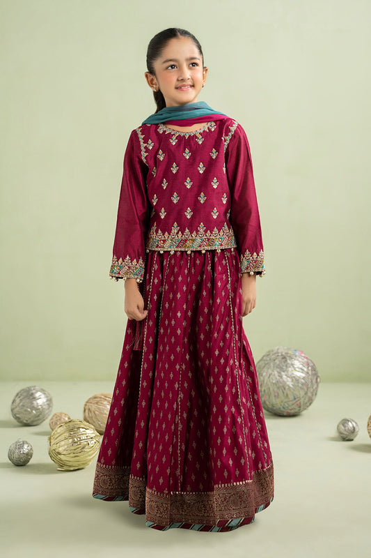 3 Piece Embroidered Silk Net Suit - Kids Clothes - available at Maria Faisal in UK and USA