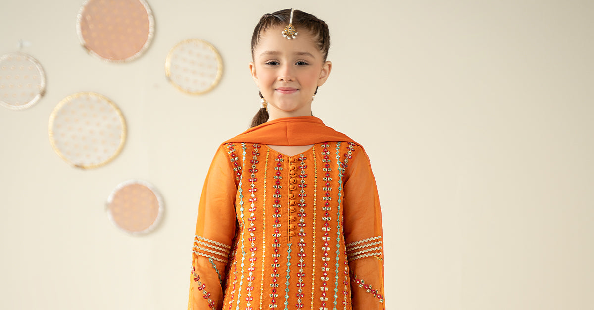 3 Piece Embroidered Organza Suit - Kids Clothing - available at Maria Faisal in UK and USA.
