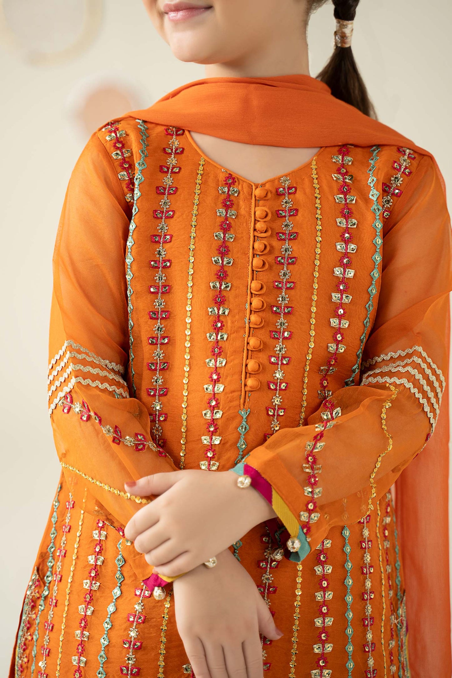 3 Piece Embroidered Organza Suit - Kids Clothing - available at Maria Faisal in UK and USA.