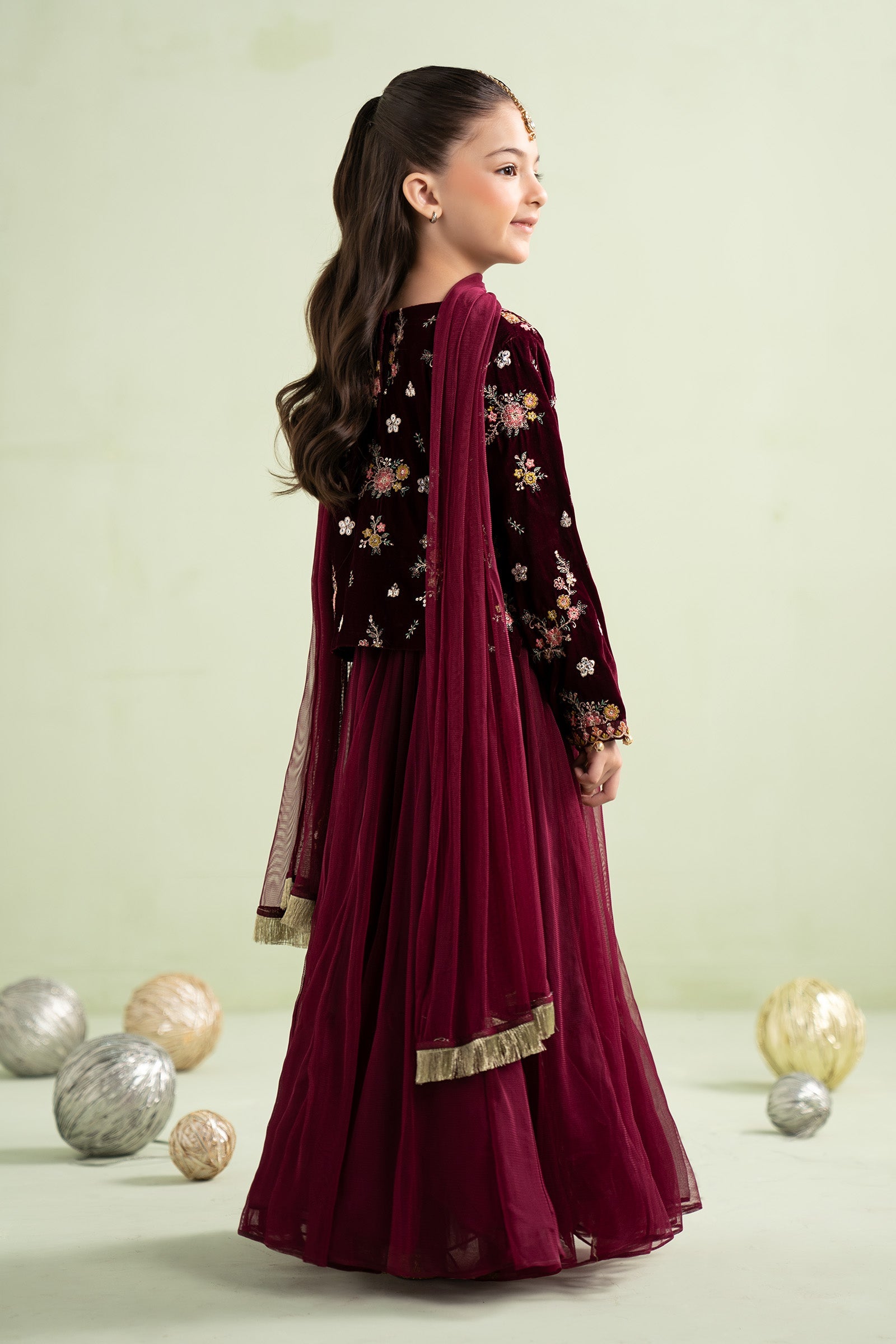 3 Piece Embroidered Velvet Suit - Kids Clothes - available at Maria Faisal in UK and USA