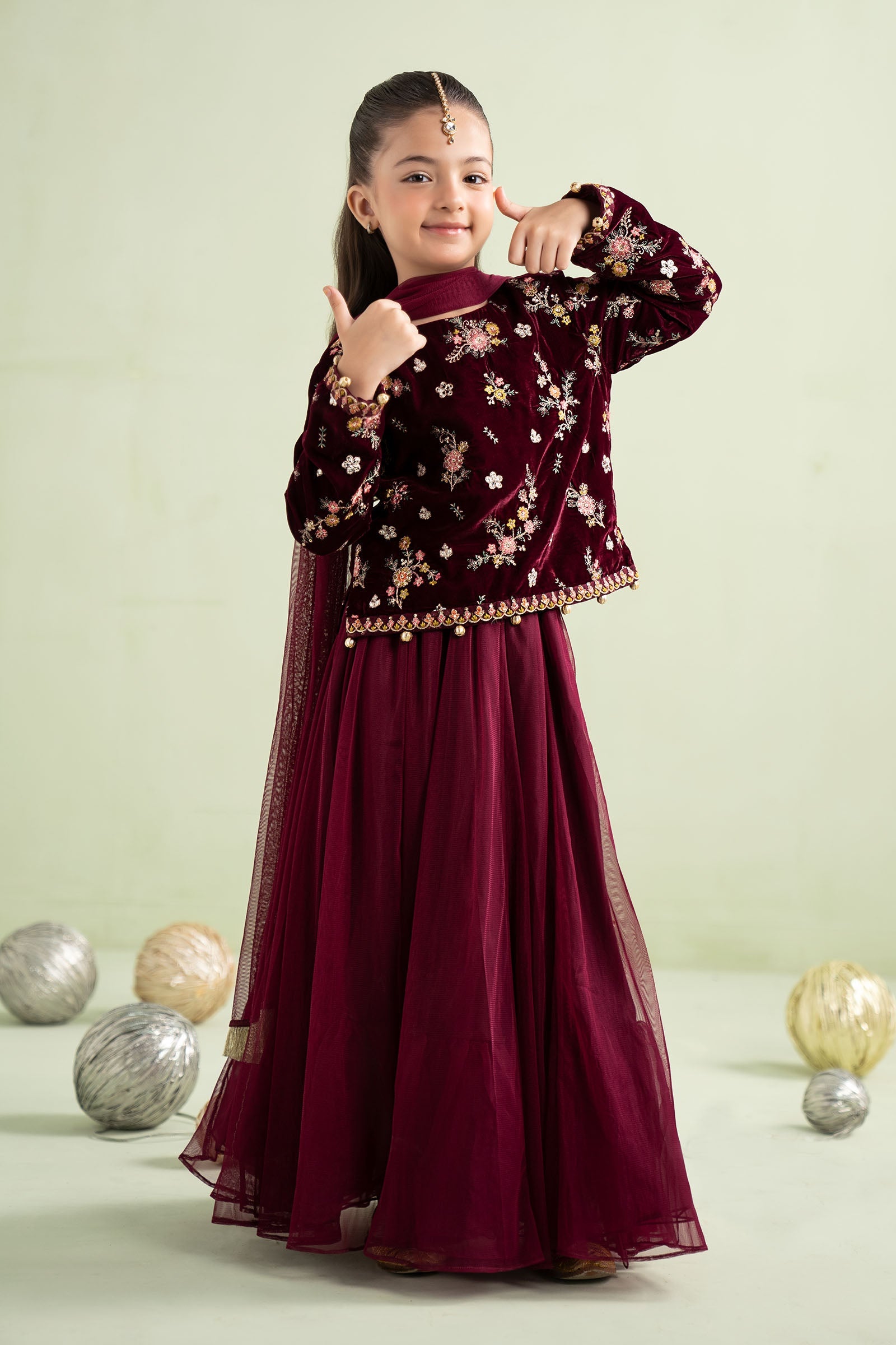 3 Piece Embroidered Velvet Suit - Kids Clothes - available at Maria Faisal in UK and USA