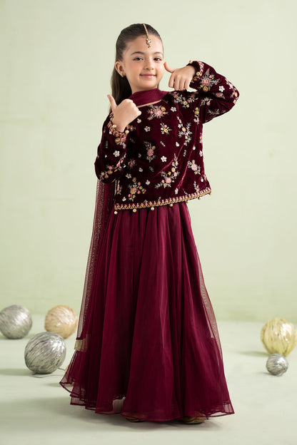 3 Piece Embroidered Velvet Suit - Kids Clothes - available at Maria Faisal in UK and USA