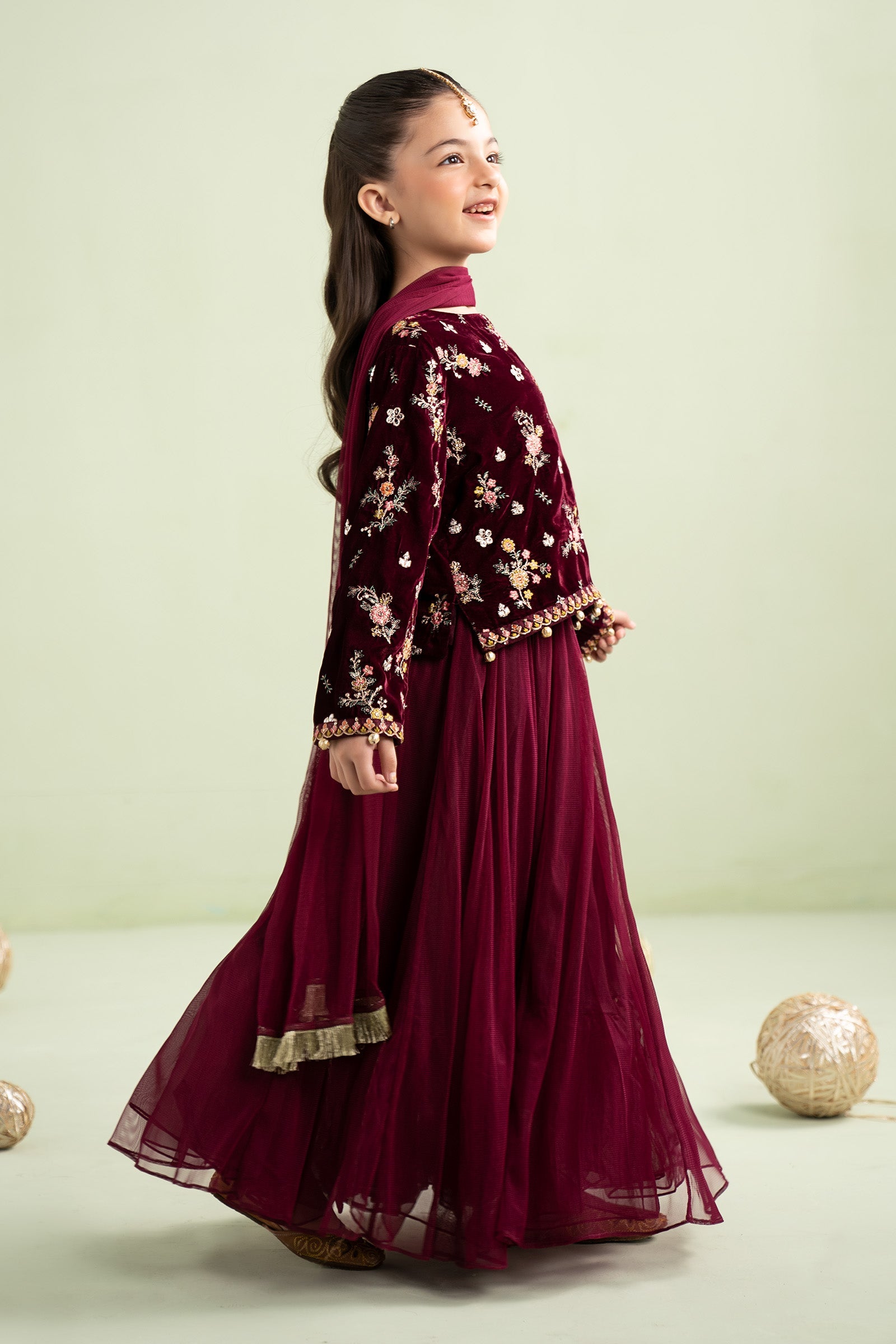 3 Piece Embroidered Velvet Suit - Kids Clothes - available at Maria Faisal in UK and USA