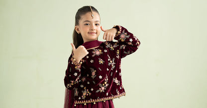 3 Piece Embroidered Velvet Suit - Kids Clothes - available at Maria Faisal in UK and USA