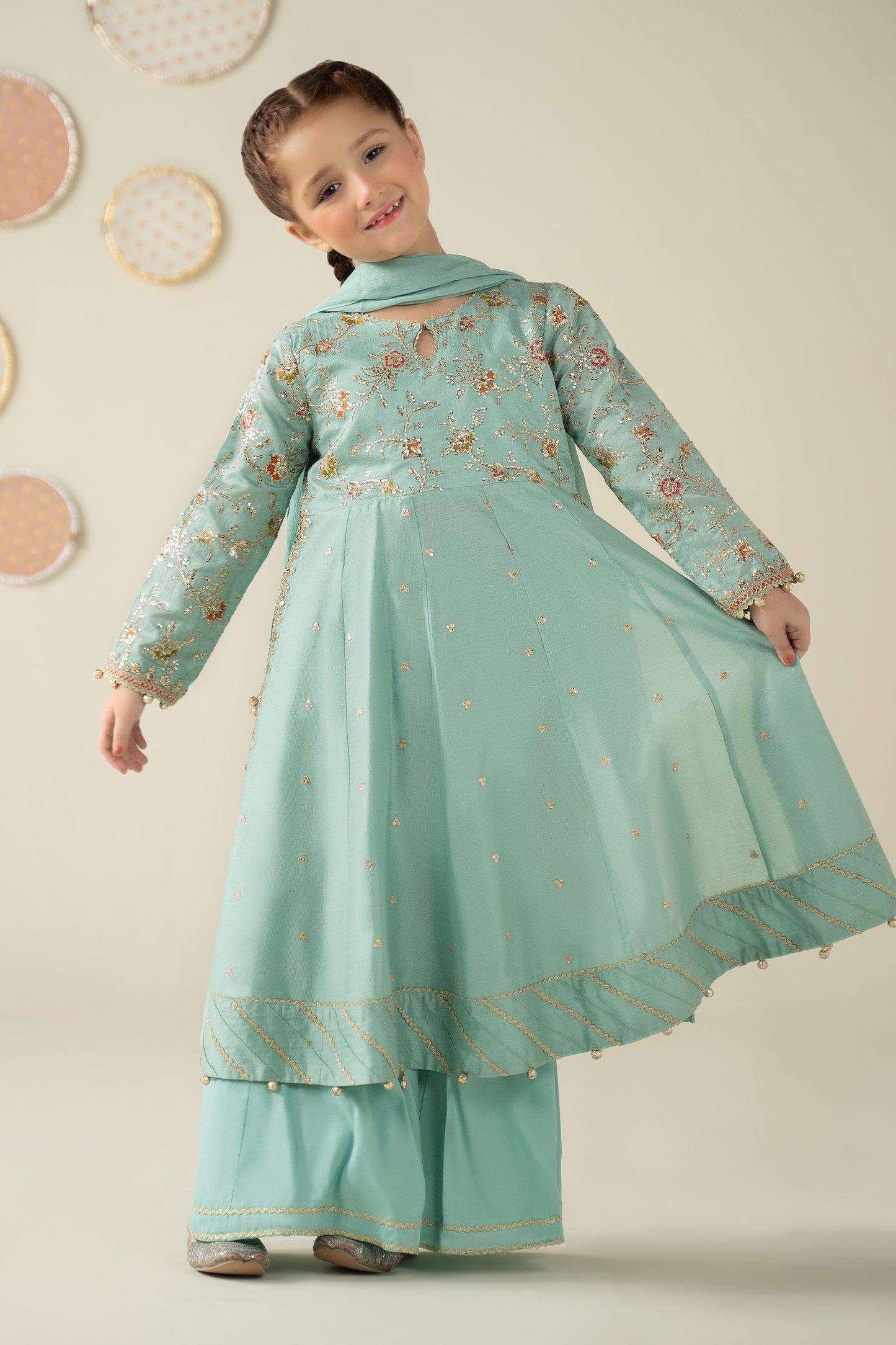 3 Piece Embroidered Cotton Silk Suit - Kids Clothes - available at Maria Faisal in UK and USA