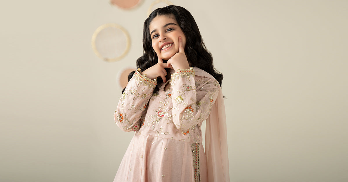 3 Piece Embroidered Cotton Silk Suit - Kids Clothing - available at Maria Faisal in UK and USA.