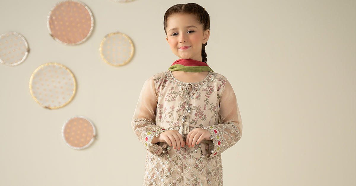 3 Piece Embroidered Organza Suit - Kids Clothing - available at Maria Faisal in UK and USA.