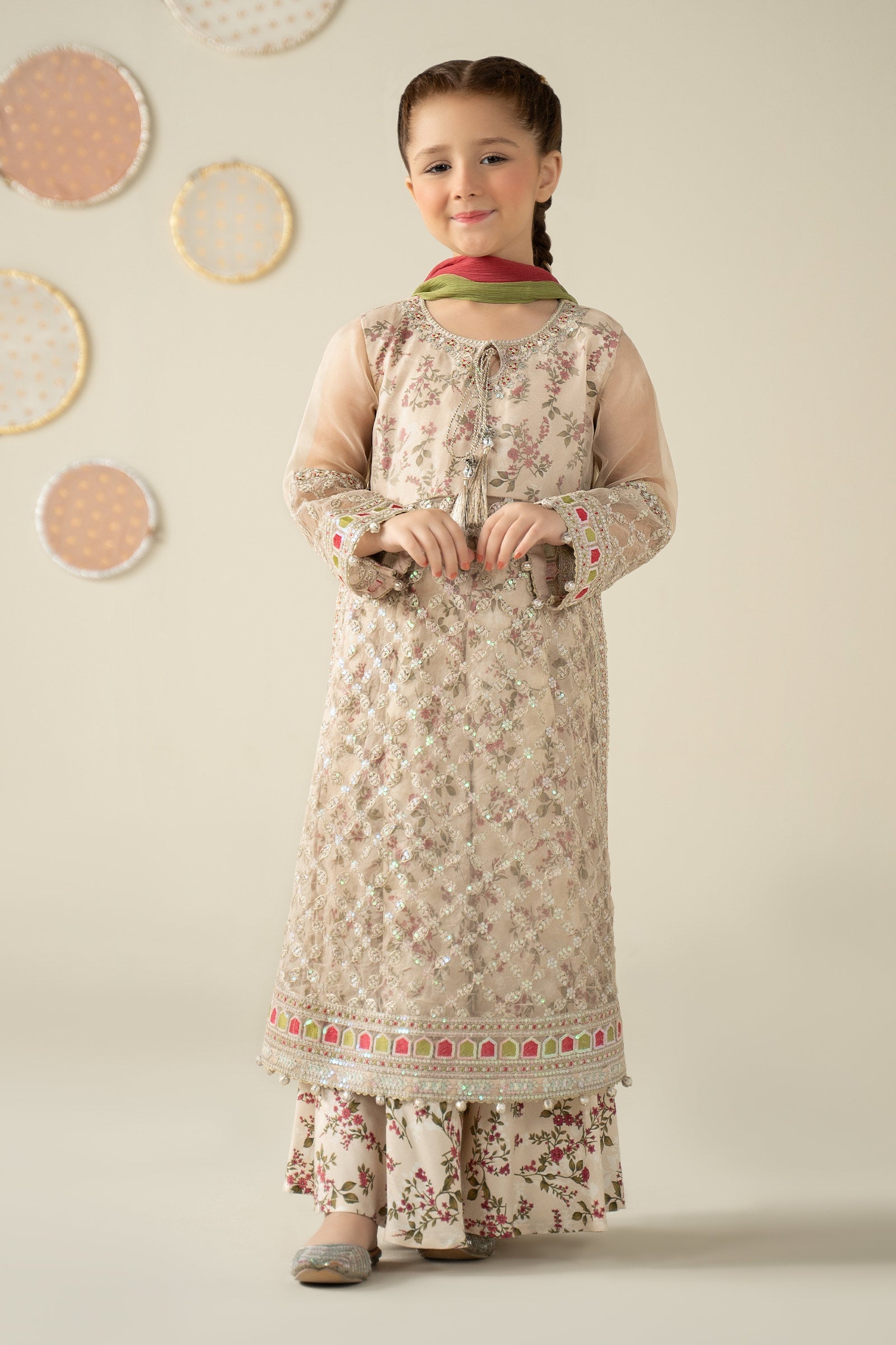 3 Piece Embroidered Organza Suit - Kids Clothing - available at Maria Faisal in UK and USA.