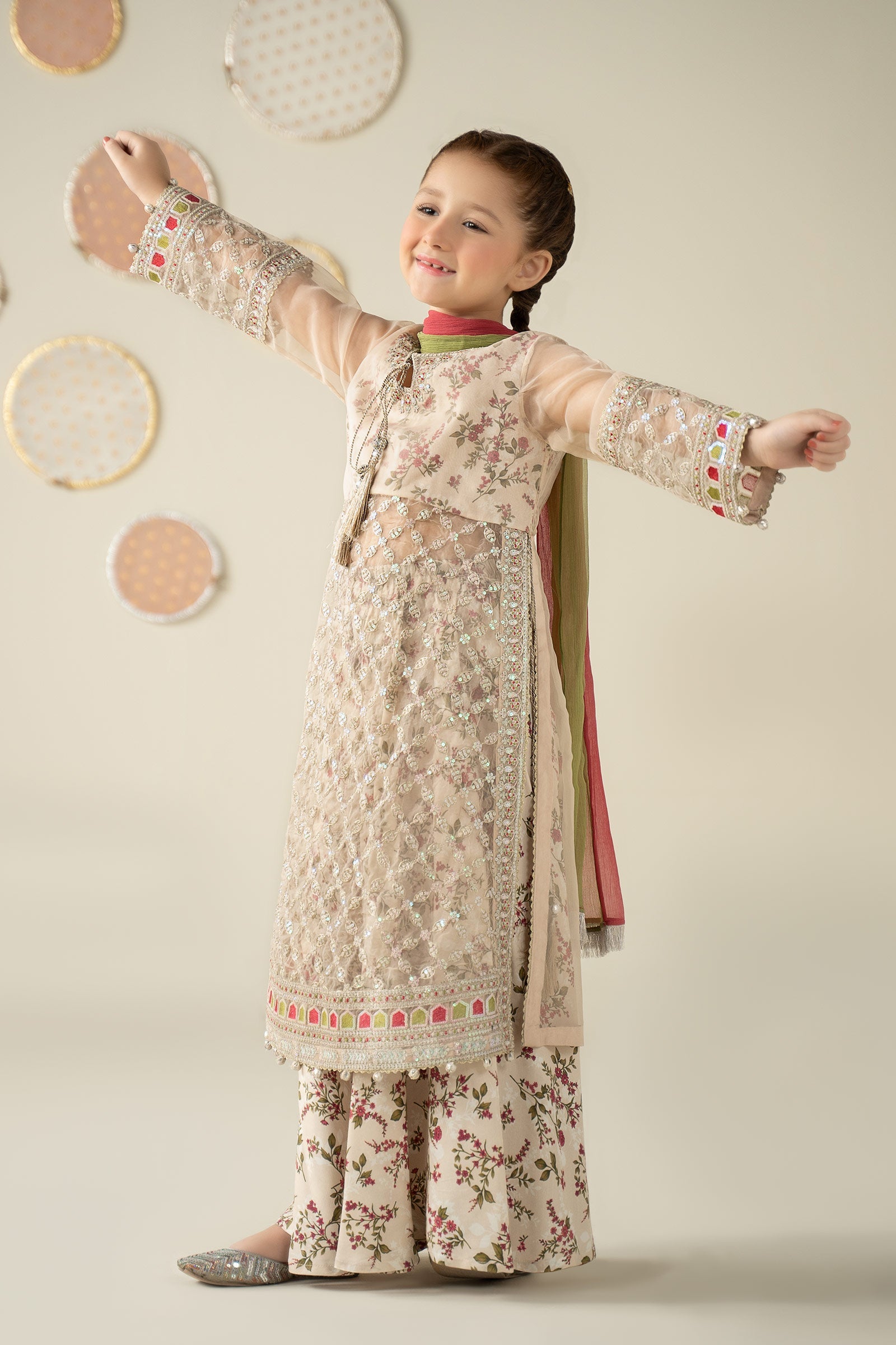 3 Piece Embroidered Organza Suit - Kids Clothing - available at Maria Faisal in UK and USA.