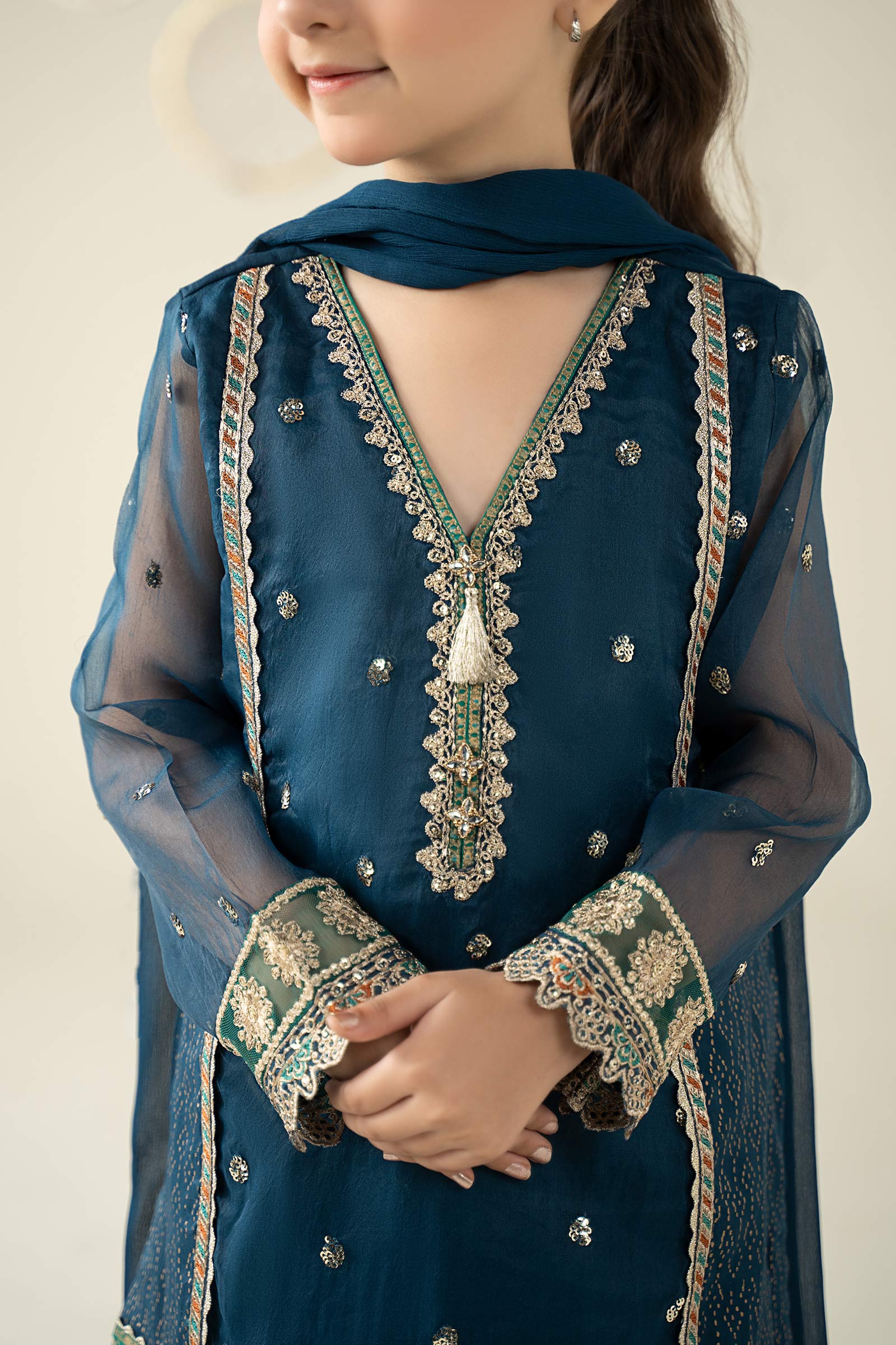 3 Piece Embroidered Organza Suit - Kids Clothing - available at Maria Faisal in UK and USA.