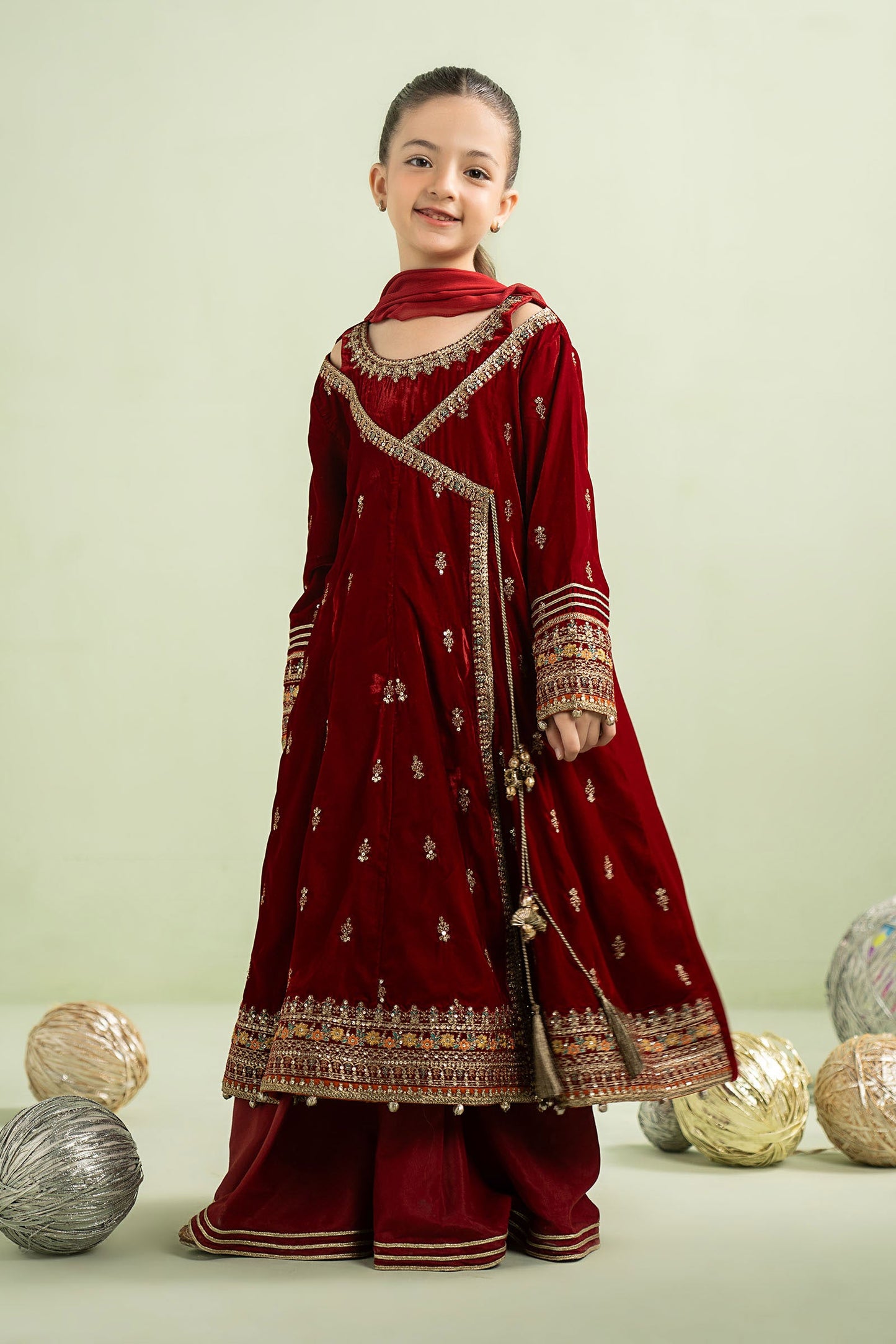 3 Piece Embroidered Velvet Suit - Kids Clothes - available at Maria Faisal in UK and USA