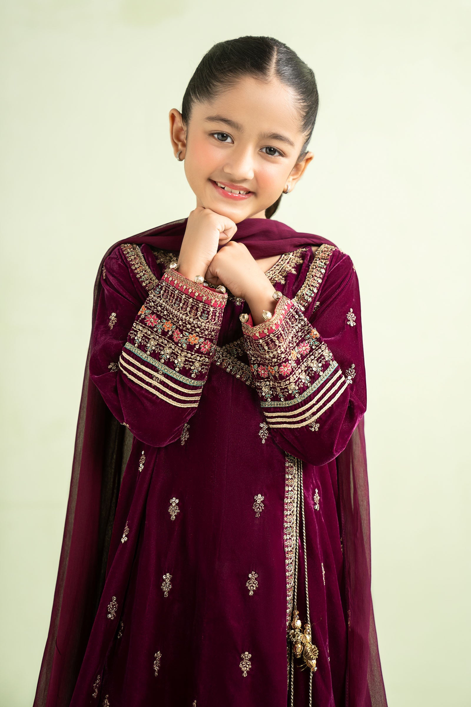 3 Piece Embroidered Velvet Suit - Kids Clothes - available at Maria Faisal in UK and USA