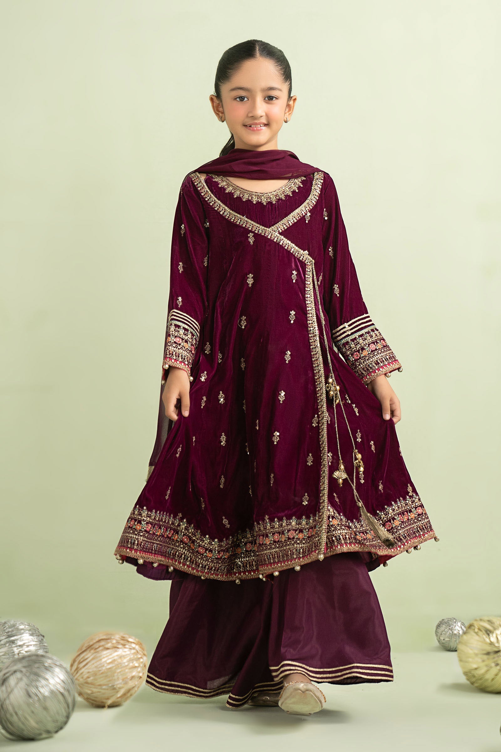 3 Piece Embroidered Velvet Suit - Kids Clothes - available at Maria Faisal in UK and USA