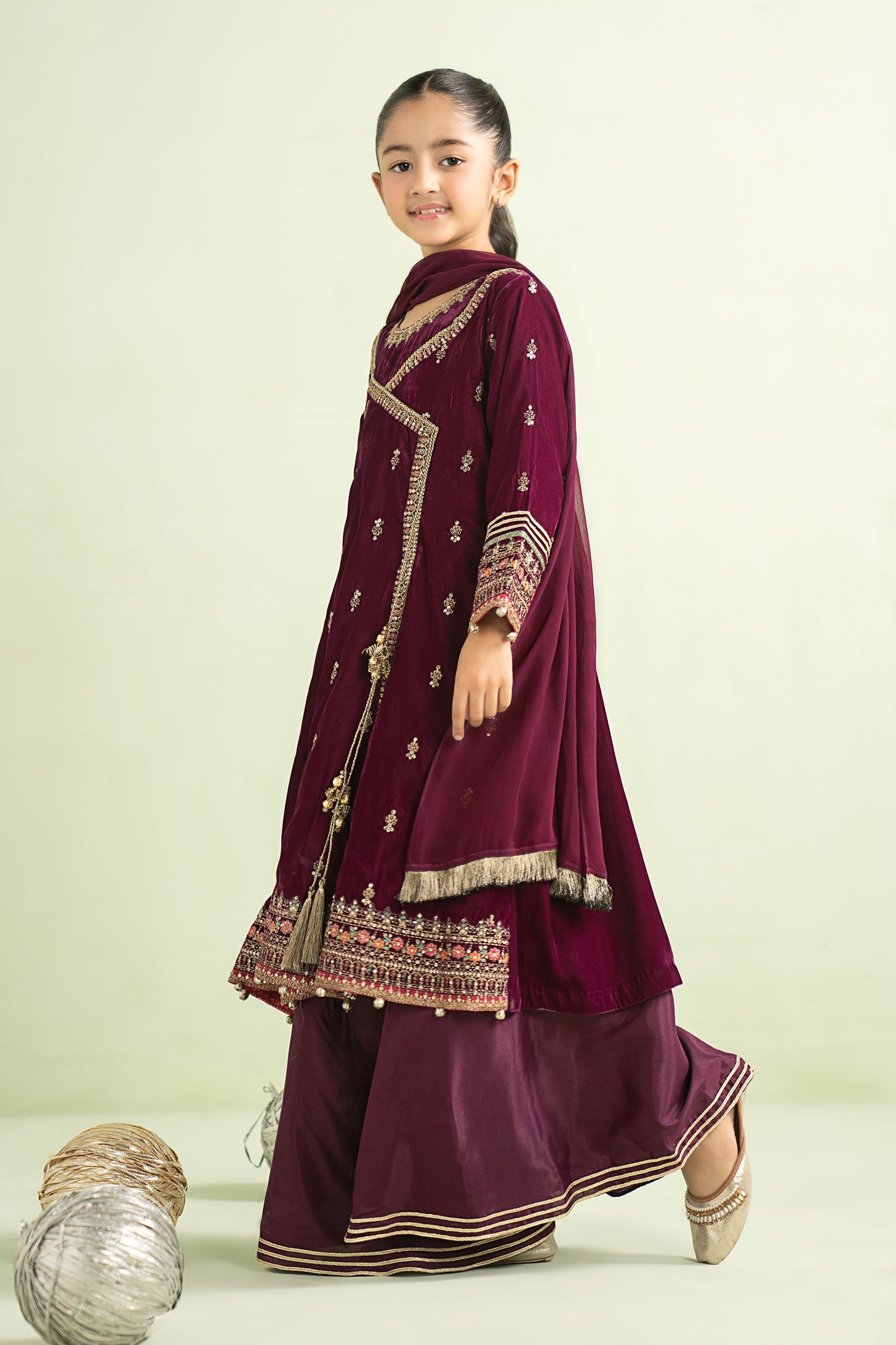 3 Piece Embroidered Velvet Suit - Kids Clothes - available at Maria Faisal in UK and USA