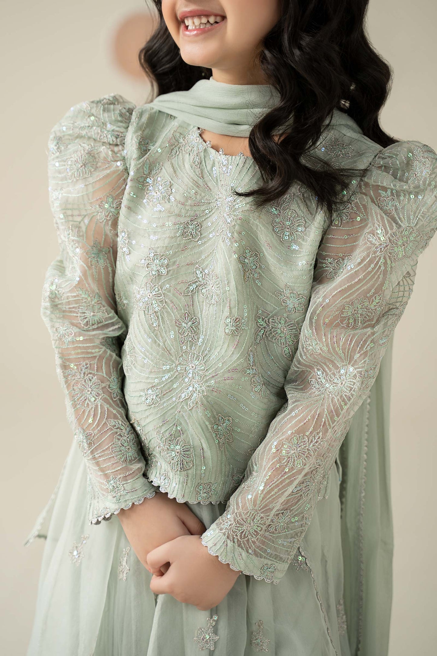 3 Piece Embroidered Organza Suit - Kids Clothing - available at Maria Faisal in UK and USA.