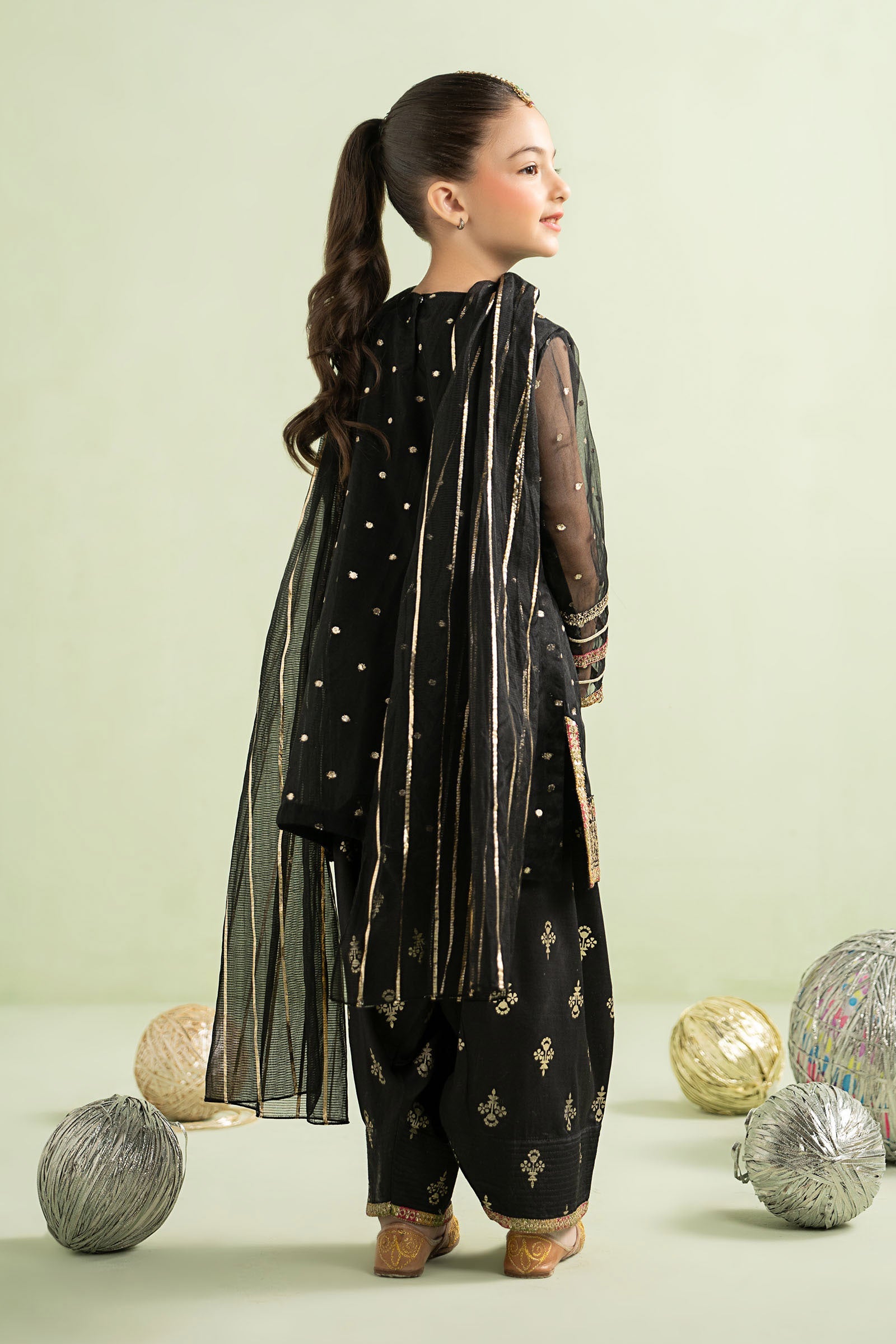3 Piece Embroidered Lurex Organza Suit - Kids Clothing - available at Maria Faisal in UK and USA.