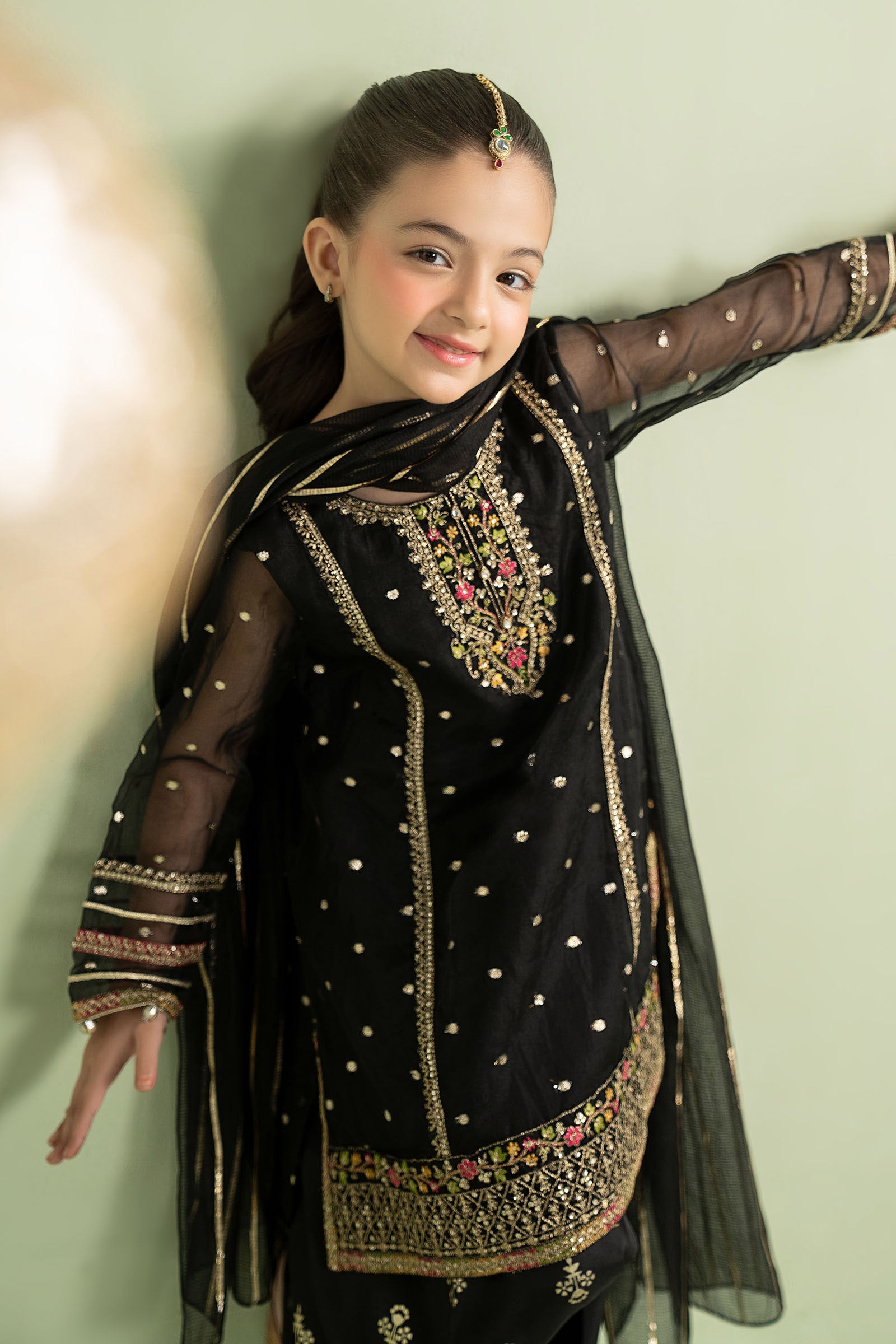3 Piece Embroidered Lurex Organza Suit - Kids Clothing - available at Maria Faisal in UK and USA.
