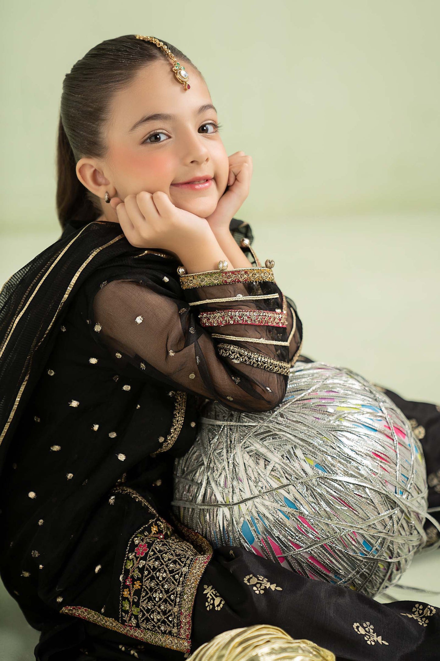 3 Piece Embroidered Lurex Organza Suit - Kids Clothing - available at Maria Faisal in UK and USA.