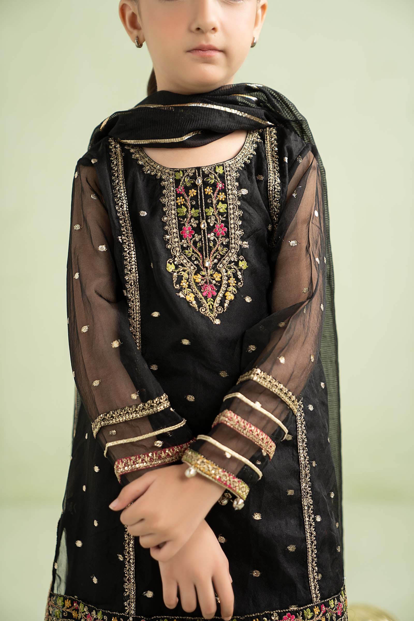 3 Piece Embroidered Lurex Organza Suit - Kids Clothing - available at Maria Faisal in UK and USA.