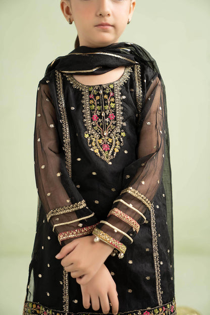 3 Piece Embroidered Lurex Organza Suit - Kids Clothing - available at Maria Faisal in UK and USA.