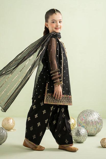 3 Piece Embroidered Lurex Organza Suit - Kids Clothing - available at Maria Faisal in UK and USA.