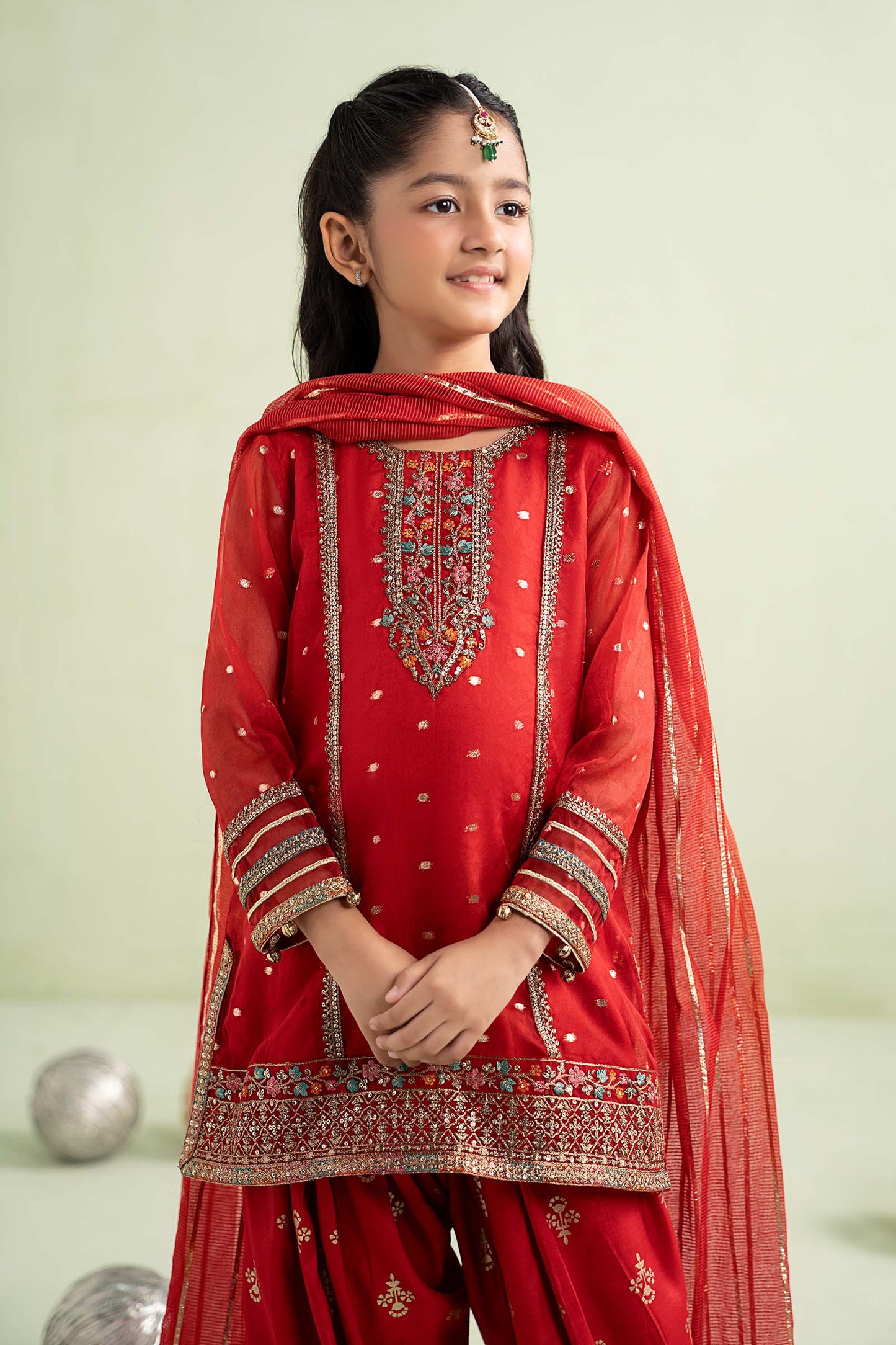 3 Piece Embroidered Lurex Organza Suit - Kids Clothes - available at Maria Faisal in UK and USA