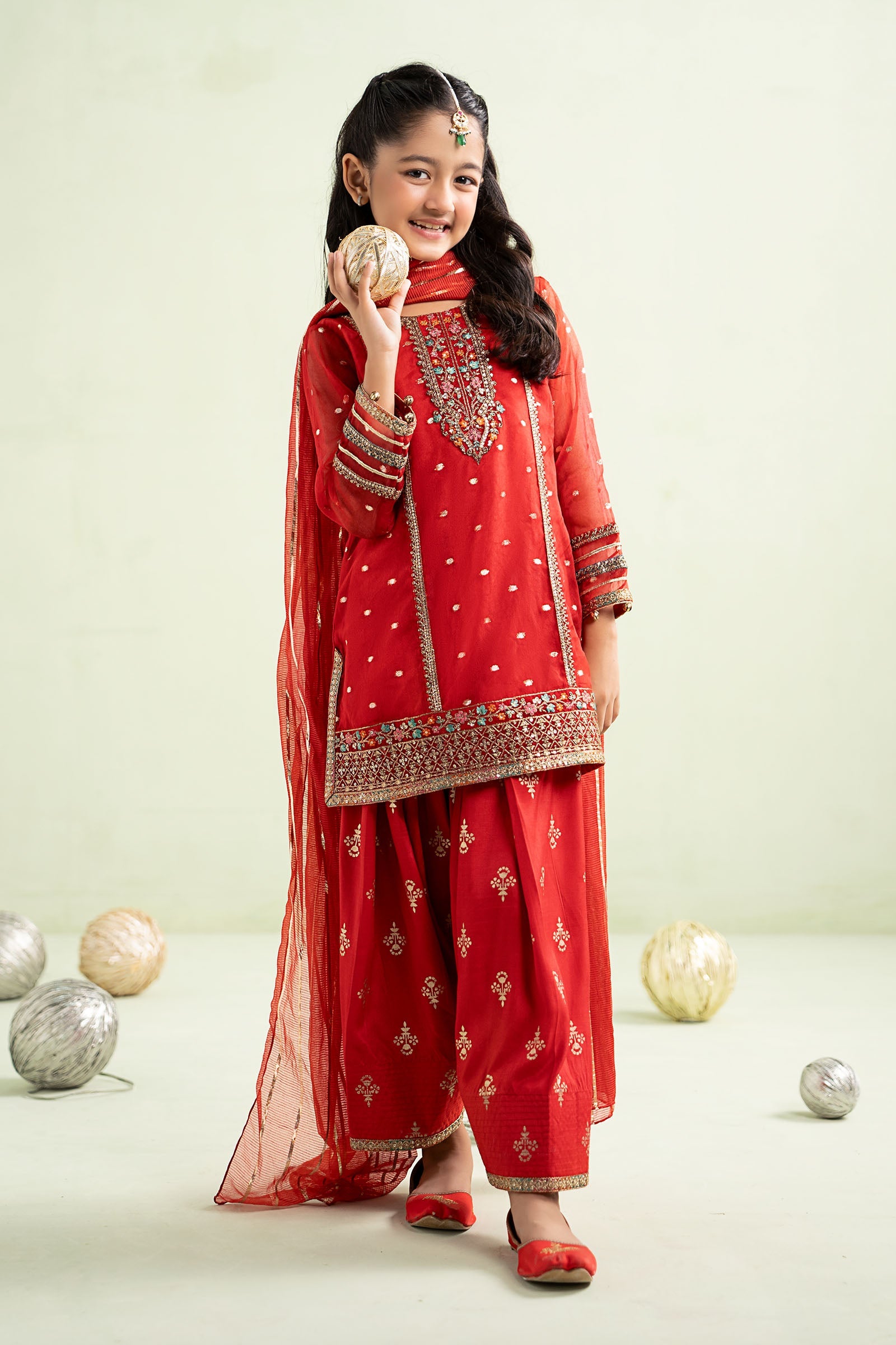 3 Piece Embroidered Lurex Organza Suit - Kids Clothes - available at Maria Faisal in UK and USA