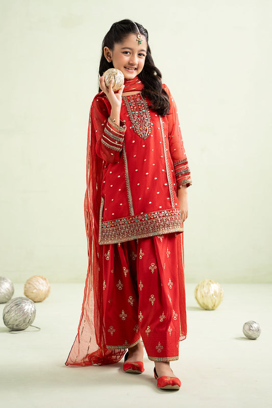 3 Piece Embroidered Lurex Organza Suit - Kids Clothes - available at Maria Faisal in UK and USA