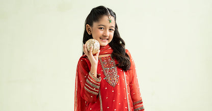 3 Piece Embroidered Lurex Organza Suit - Kids Clothes - available at Maria Faisal in UK and USA