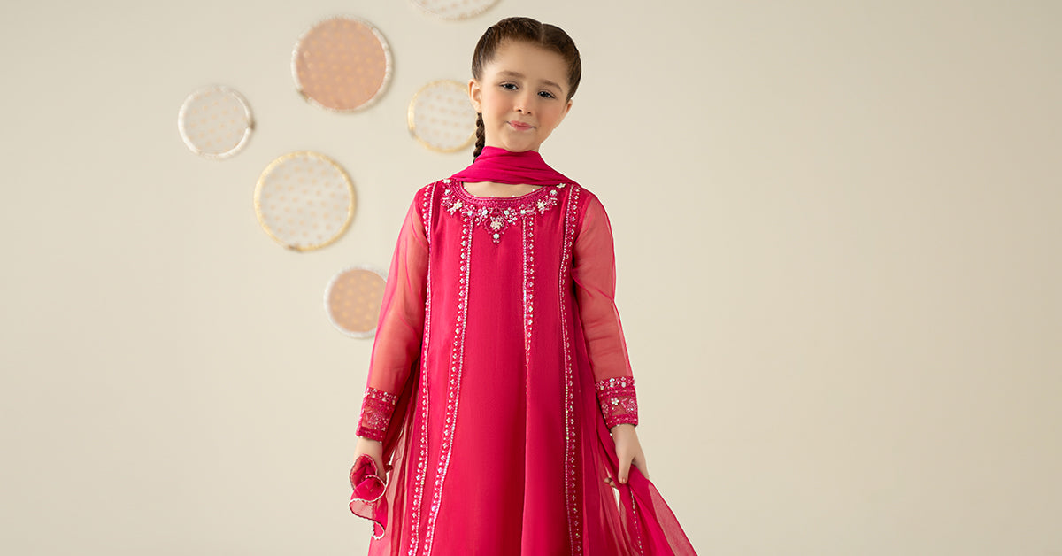 3 Piece Embroidered Organza Suit - Kids Clothing - available at Maria Faisal in UK and USA.